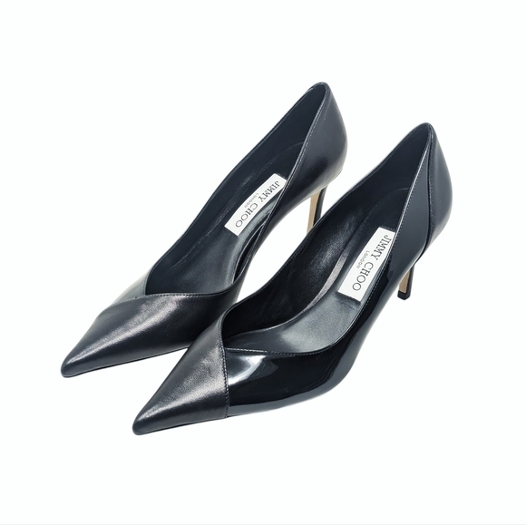 Jimmy Choo Shoes - New Jimmy Choo Cass 95 Black Nappa & Patent Pointed Pump Size EU 38.5